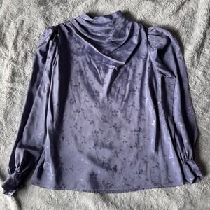 Vintage Alexandria Purple Satin‎ Floral Jacquard Mock Neck Puff Sleeve Blouse 10